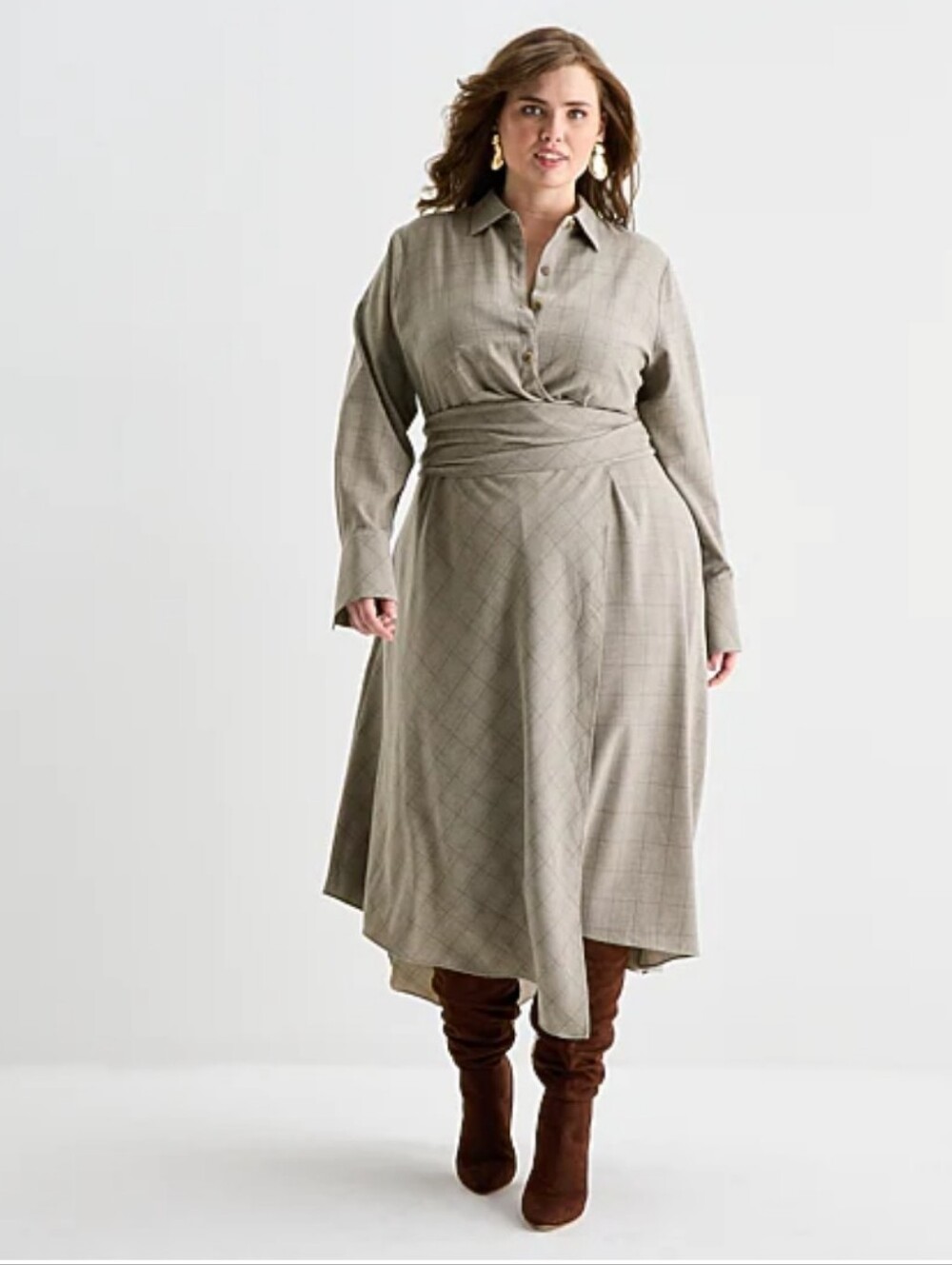 Ashley Grahams Women's Plus Long Sleeve Plaid Shirtdress NEW